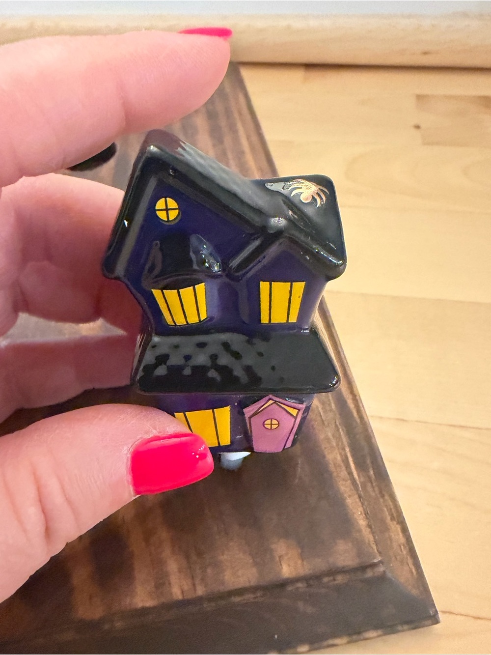 Nora Fleming Purple Haunted House Accent with Yellow Windows and Pink Door